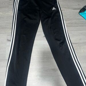 Adidas Men's Black Joggers with White Stripes